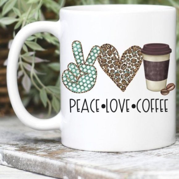Other - PEACE LOVE COFFEE WHITE CERAMIC MUG